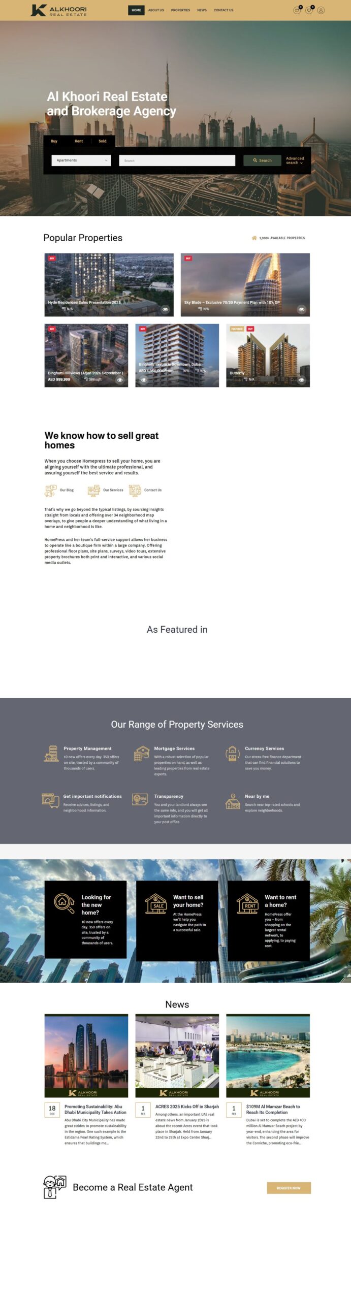 Alkhoori Real Estate website screenshot