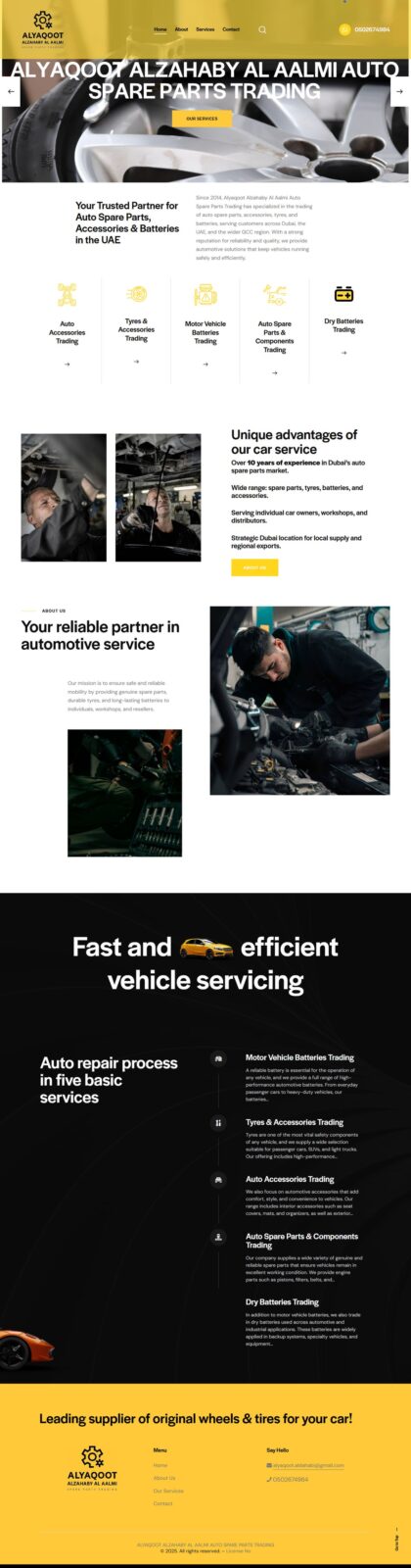 Alyaqoot Alzahaby Al Aalmi Auto Spare Parts Trading website screenshot