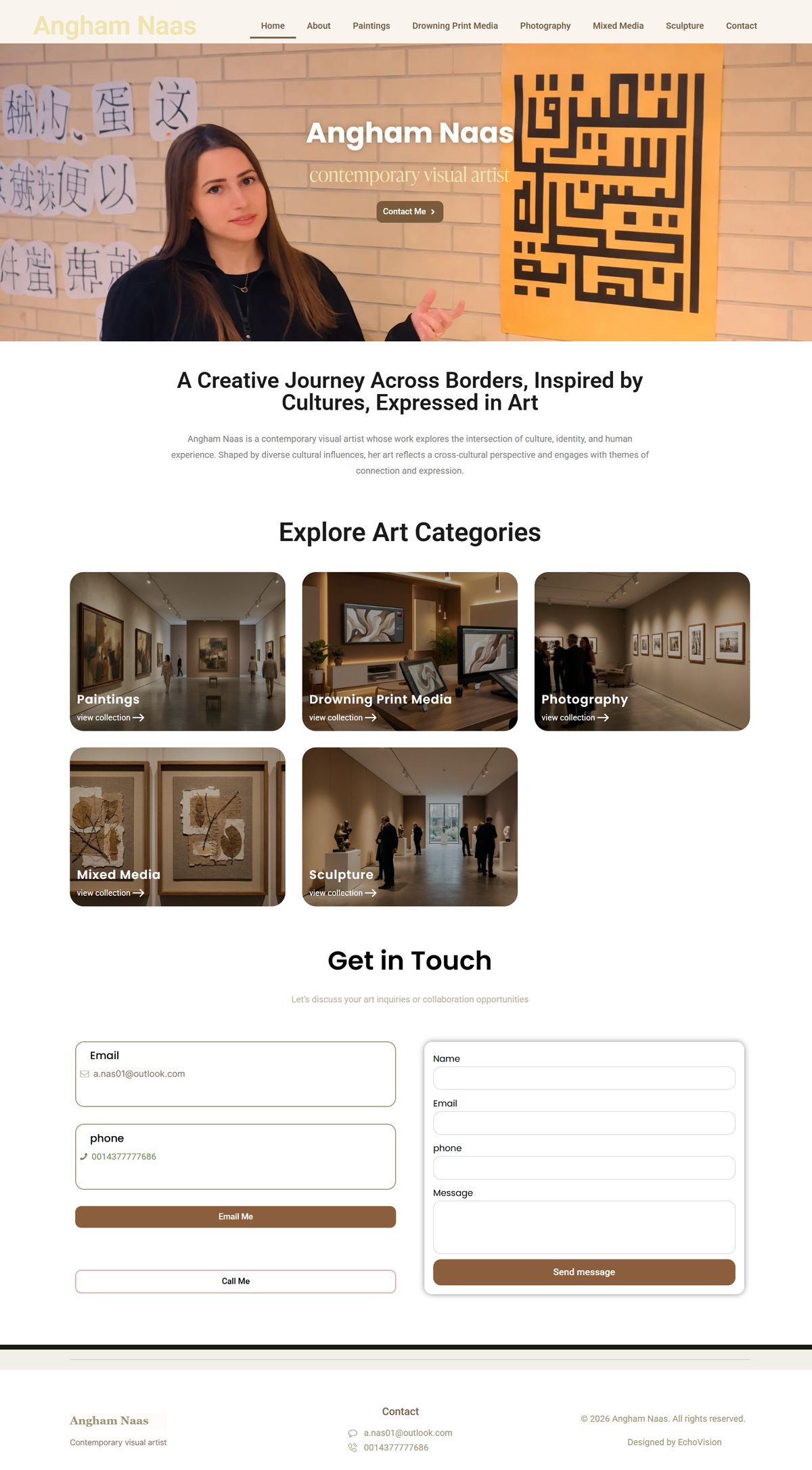Angham Naas: Artist Portfolio website screenshot