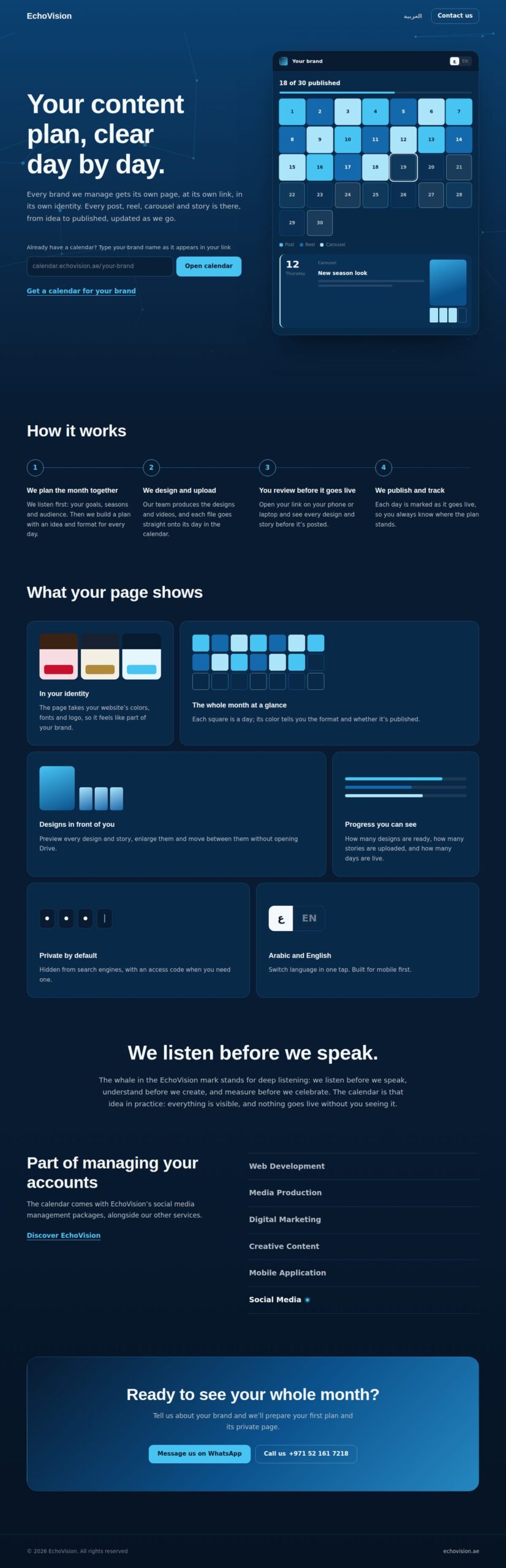 EchoVision Calendar website screenshot