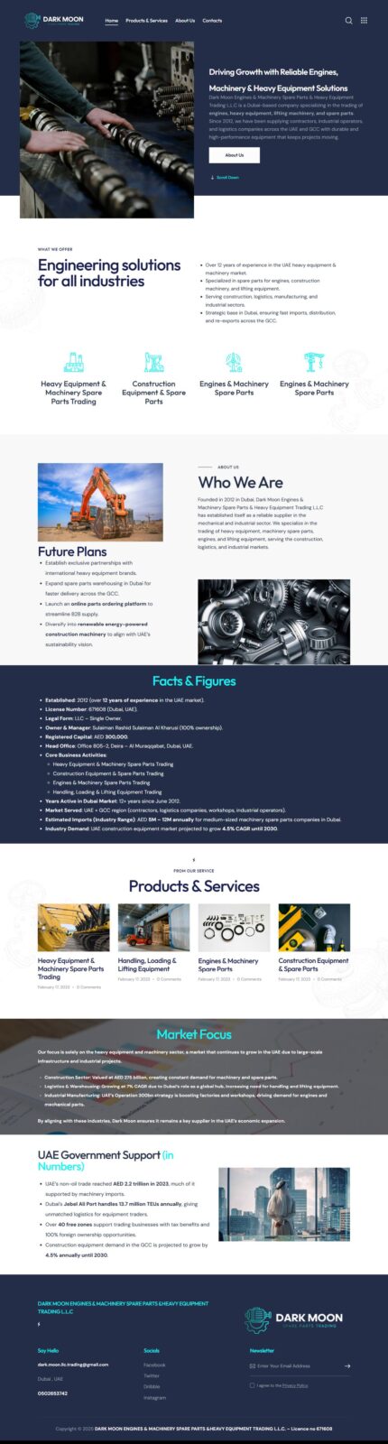 Dark Moon Engines & Machinery Spare Parts &Heavy Equipment Trading LLC website screenshot