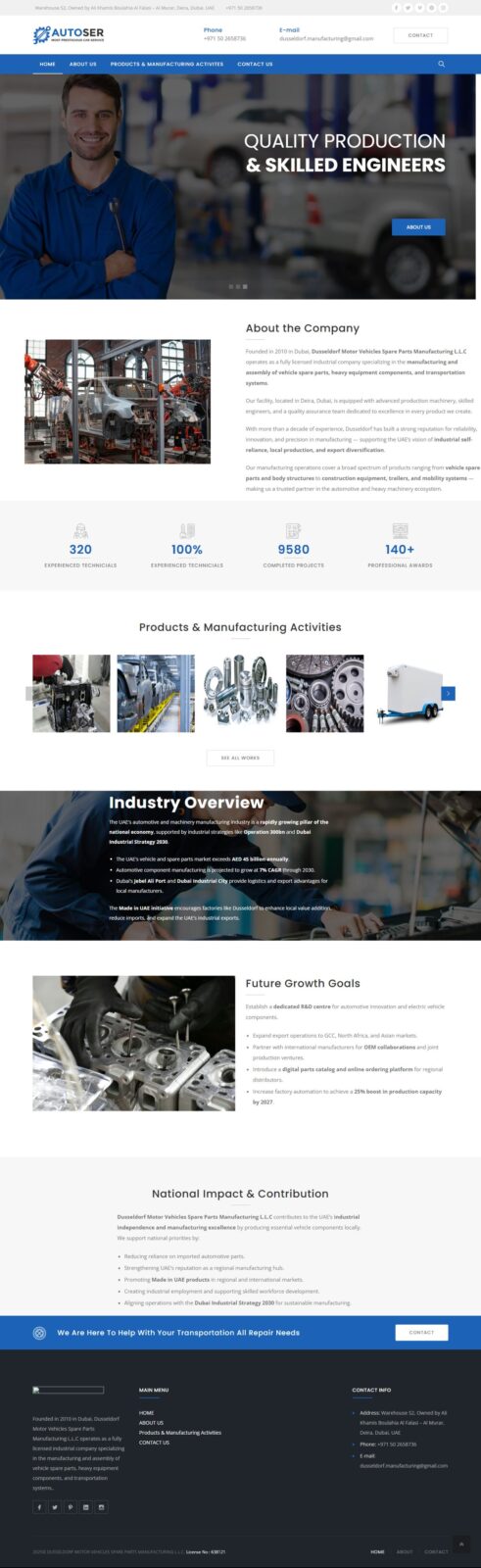 Dusseldorf Motor Vehicles Spare Parts Manufacturing website screenshot
