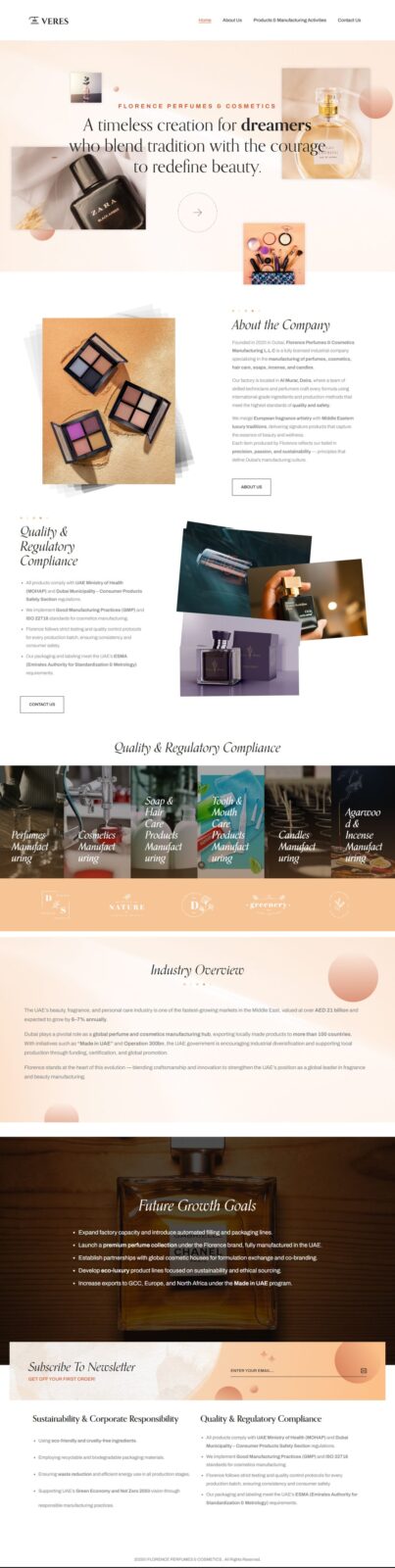 Florence Perfumes & Cosmetics Manufacturing website screenshot