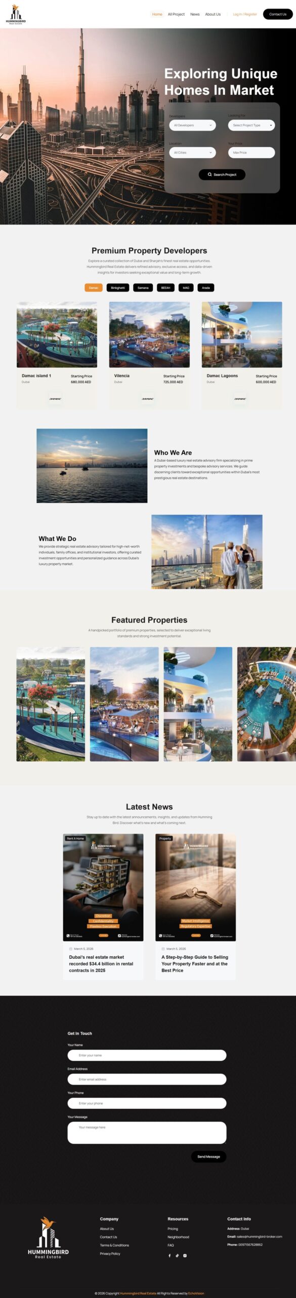 Hummingbird Real Estate Broker website screenshot
