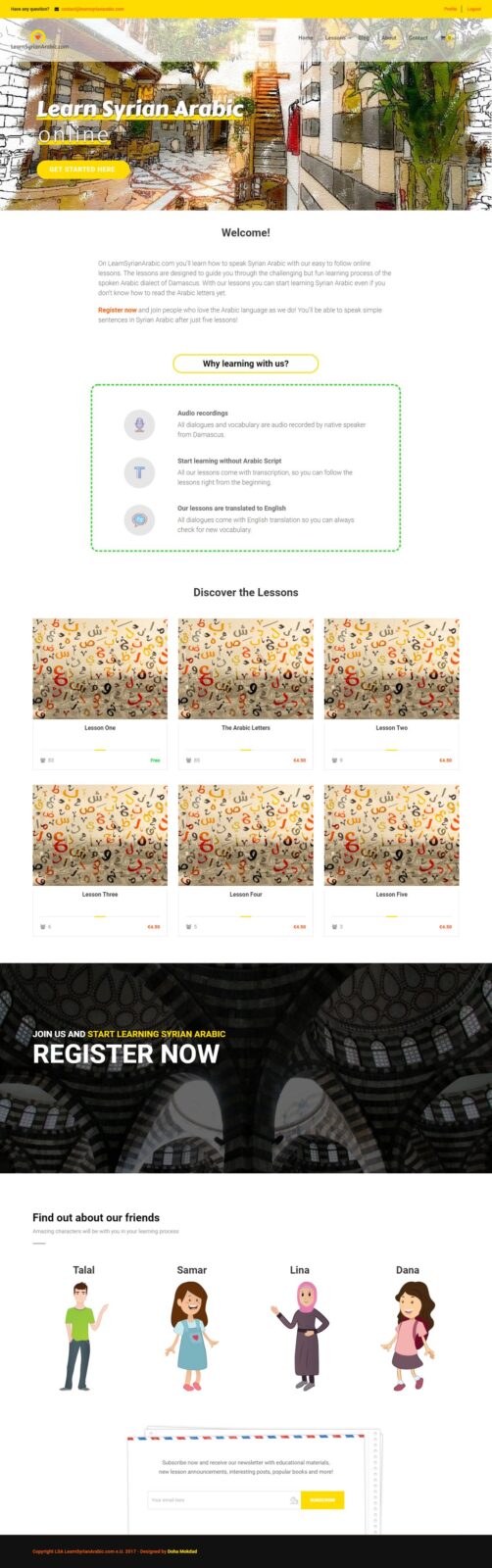 Learn Syrian Arabic website screenshot