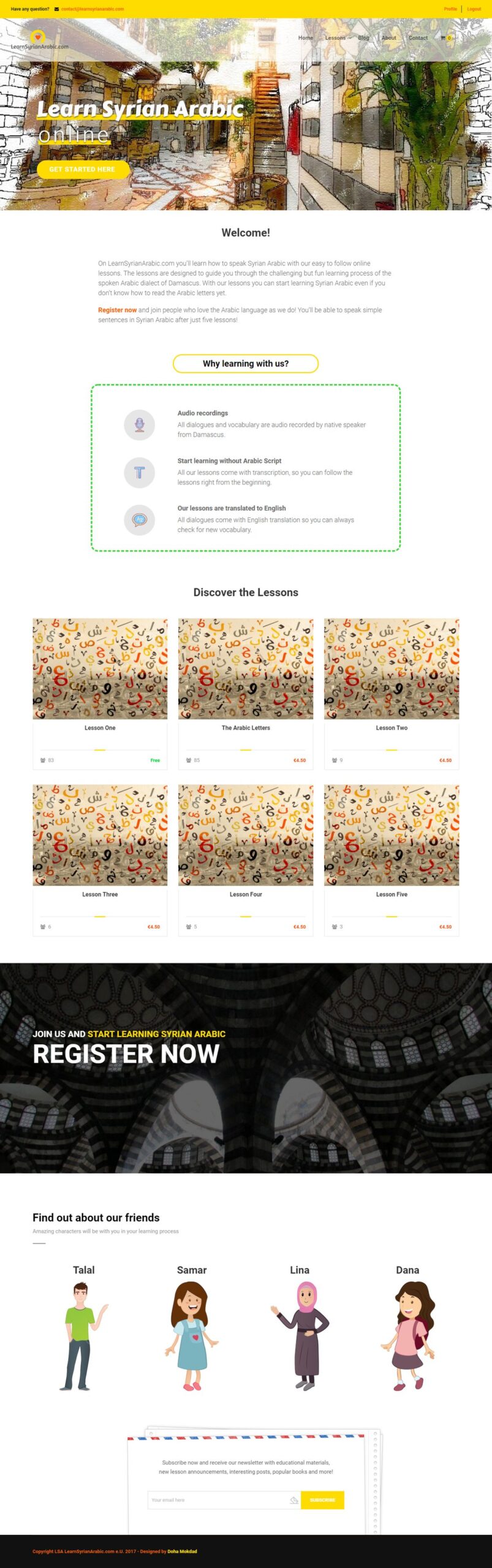 Learn Syrian Arabic website screenshot