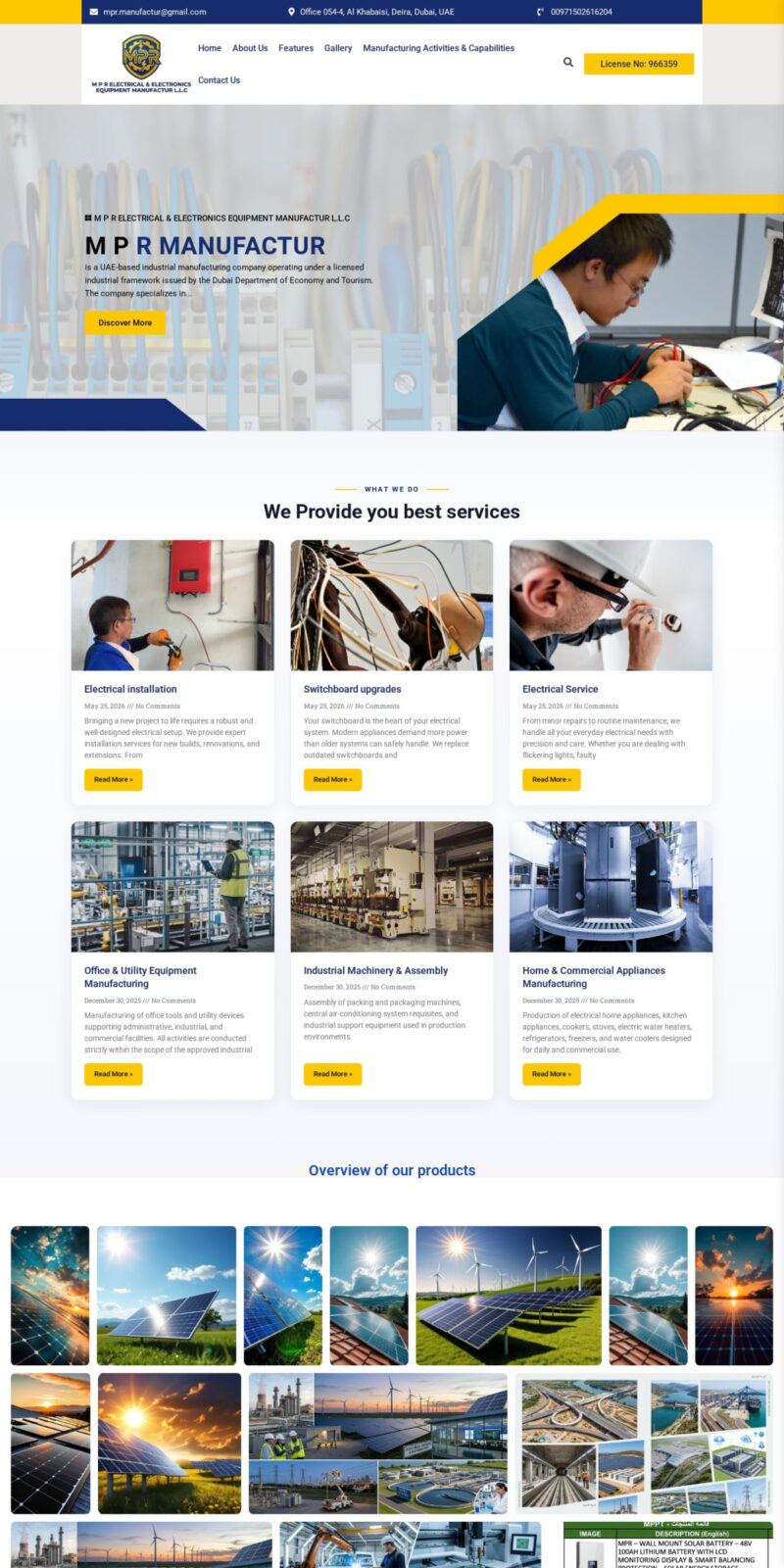 MPR Electrical & Electronics Equipment Manufacturing website screenshot