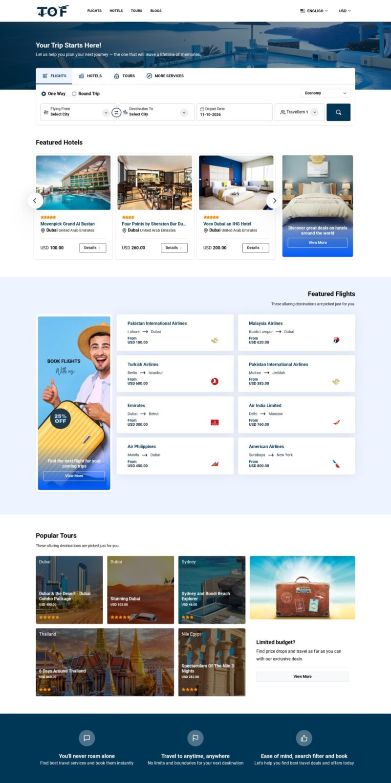 TOF Tours website screenshot