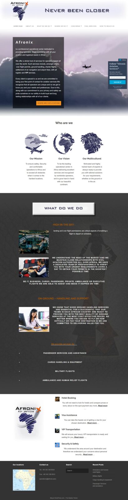 Afronix Aviation website screenshot
